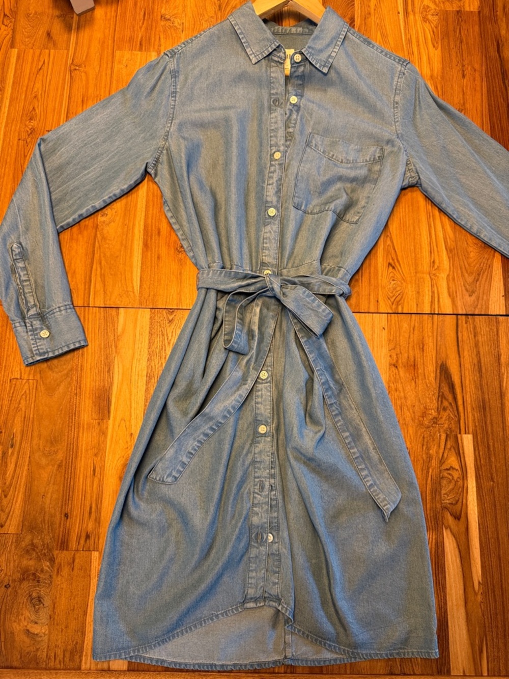 GAP Light Denim Button-Front Dress with Tie Waist